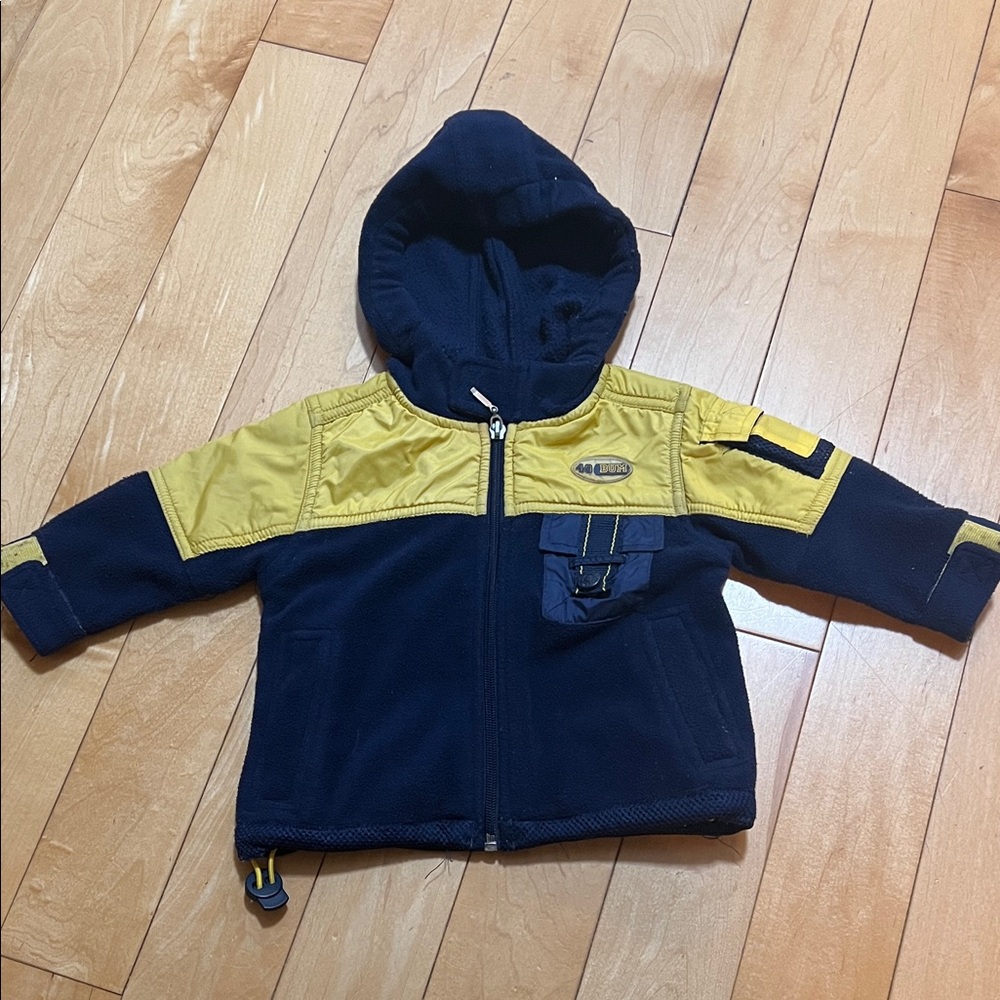 Baby Fleece Navy and Yellow Hooded Jacket